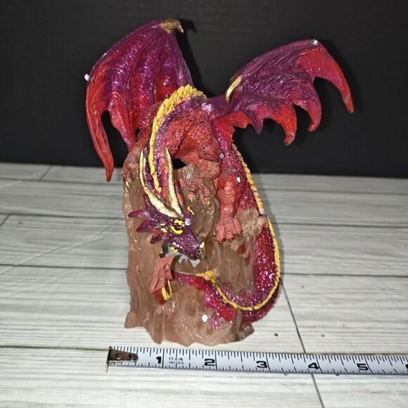 Vintage Red Pink Crawling Dragon Statue Fantasy Myth Collectible Decor - Picture 11 of 12